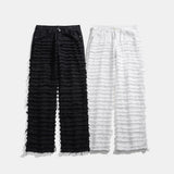 Riolio White Hip Hop Jeans Striped Tassel Frayed Straight Baggy Jeans Pants Harajuku Male Female Solid Streetwear Casual Denim Trousers