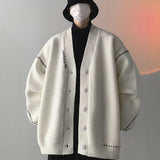 Riolio Winter Niche Design V-neck Sweater Cardigan Rajut Korea Coats Men Loose Casual Simple Solid Color Japanese Sweater Cardigan 1