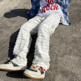 Riolio White Hip Hop Jeans Striped Tassel Frayed Straight Baggy Jeans Pants Harajuku Male Female Solid Streetwear Casual Denim Trousers