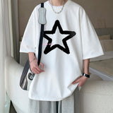 Star Print Short Sleeve Tee Men Summer Loose Casual Round Neck Tops Mens Cotton Oversized Hip-Hop Korean Fashion