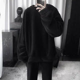 Riolio Oversize Sweatshirt Solid Color Lamb Hair O-Neck Long Sleeve Men's Sweatshirt Korean Fashion Loose Hoodies Streetwear Harajuku