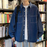 Riolio Denim Pure Shirts Men Cargo Korean Style Minimalist M-3XL Chic Casual Unisex Camisa Vintage Preppy All-match Fashion Long Sleeve