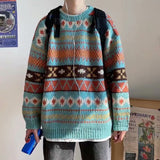 Riolio Men's Knitted Vintage Graphic Sweater with Pattern Brown Blue Pullovers Sweaters and Jumpers Korean Streetwear Harajuku