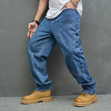 Streetwear New Men Stylish Loose Spliced Jeans Trousers High Quality Solid Male Casual Straight Denim Pants