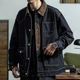 Riolio Vintage Denim Jackets Men Retro Cargo Jacket Coats Outerwear Coat for Men Distressed Streetwear Japanese Patchwork