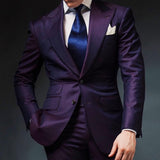 Elegant Mens Suits Formal Peaked Lapel Slim Fit Suit Purple Tuxedo Groom 2 Piece Set Wedding Suits For Men (Jacket+Pant)