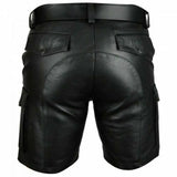 Riolio Fashion Solid Color Faux Leather Shorts Spring Summer Leisure Pockets Cargo Short Pant Men's Casual Slim Shorts Streetwear