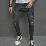 2024 Men High street Stylish Ripped Hip hop Casual Skinny Pencil Jeans Male Stretch Holes Slim Denim Trousers