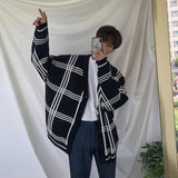 Riolio Winter New Cardigans Sweater for Men Retro Loose Casual Korean Fashion V-neck Plaid Line Cardigan Knitted Sweater Men Coats