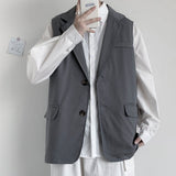 Riolio Summer All Season Men's Sloid Casual Loose Office Style Tess Button Vest Jacket Pocket Versatile Sleeveless Suit Vest