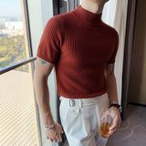 Riolio Fall Winter New Short Sleeve Knitted Sweater Men Clothing Half High Neck Slim Fit Sweater T-shirt Casual Stretch Homme Pullover