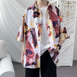 Riolio Summer Short Sleeve Shirts Men Fashion Printed Casual Shirts Men Korean Loose Ice Silk Shirts Mens Hawaiian Shirts Large Size