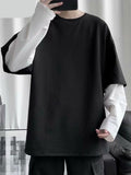 Riolio T Shirt Men Oversize Full Sleeve Fake Two T Shirt Men Loose Casual Patchwork Hip Hop T-shirtsMen Fitness Male Top Tees