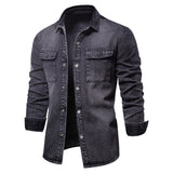 Riolio 100% Cotton Denim Shirts Men Casual Solid Color Thick Long Sleeve Shirt for Men Spring High Quality Jeans Male Shirt