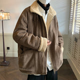 Riolio Winter Thick Corduroy Jacket Men Warm Fashion Retro Thickened Lamb Wool Jackets Mens Streetwear Korean Loose Short Coat Men