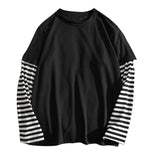 Student T-Shirts Fake Two Piece Set Striped Long Sleeve O Neck Simple Casual Spring Top Tee Shirts For Men School