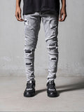 Men's Skinny Ripped Jeans Streetwear Fashion Beggar Patch Men Pencil Pants Grey/Blue Slim Denim Trousers Casual Jeans for Men