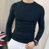 Spring Autumn Stretch O-neck Long Sleeve Solid Youth Tight Undershirt Men Clothing Long Sleeve Tees Oversized Tee Men T Shirt