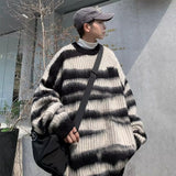 Riolio Zebra Pattern Round Neck Sweater Men Japanese Retro Loose Vintage Sweater Jacket Autumn and Winter Men Casual Sweater