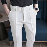 Riolio Mens Spring Autumn Belt Decoration Casual Ankle Length Pants Streetwear New Fashion Social Business Slim Fit Suit Pants
