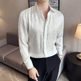 Riolio Summer Fashion Pleated Design Floral Shirt Men's Long Sleeve Slim Casual Shirts Ice Silk Gradient Sunscreen Clothes Shirts