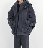 Riolio Winter Thick Warm Oversized Dark Grey Sherpa Jacket Men with Hood Zip Up Fluffy Loose Casual Faux Lamb Fur Coat