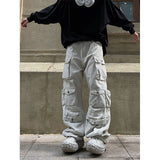 Riolio Street Popular White Multi-pocket Overalls Men's Harajuku Style Loose Casual Trousers Straight Mopping Pants Autumn New