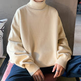 Men's Turtleneck Sweater Autumn Men's Warm Knitted Sweater Solid Color Harajuku Korean Style High Neck Oversized Male Brand
