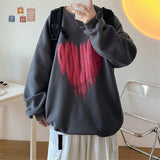 Man Sweatshirts Love Printing Plush Autumn and Winter Long Sleeve Loose O-Neck Casual Oversized Hooded Y2K Streetwear