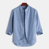 Men's summer loose casual medium sleeve cotton linen shirt