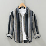 Riolio 100% Linen Casual Striped Shirt for Mens Long Sleeve Turn-down Collar Shirts Spring New Men Dress Shirt