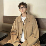 All Match Versatile Spring Autumn Fashion Men's Solid Casual T-Shirt Loose Pockets Waffle Jacket Coat Cool Boy Soft Warm