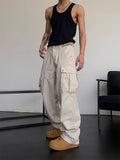 Riolio Cargo Pants Men High Street Retro Casual Large Pocket Overalls High Waist Loose Straight Tube Draped Wide Leg Pants For Women