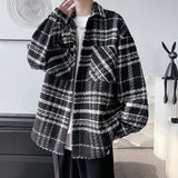 Riolio Autumn Plaid Woolen Coat Men Fashion Retro Casual Oversized Woolen Jacket Men Korean Loose Woolen Shirt Mens Overcoat M-2XL