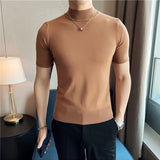 Riolio Autumn High Quality Short Sleeve Knitted T Shirts  Men Slim Solid Pullovers Half Turtleneck Casual Stretched Tee Shirt Homme