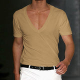 Riolio Vintage Loose Cotton T Shirts Men Casual V Neck Short Sleeve Solid Tees Spring Summer Fashion Pure Color Clothes Men's Tops