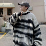 Riolio Zebra Pattern Round Neck Sweater Men Japanese Retro Loose Vintage Sweater Jacket Autumn and Winter Men Casual Sweater