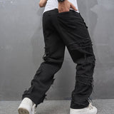 Men Hip Hop Streetwear Loose Straight Jeans Pants Male Stylish Ripped Patch Casual Denim Trousers