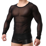 Mens Undershirt Gay clothing Nylon Mesh Shirt See Through Sheer Long Sleeves T Shirts Sexy transparent shirt Underwear