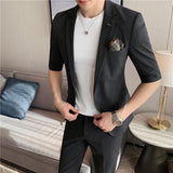 Riolio Fashion Summer Short Sleeve Blazers Match Pant Slim Solid Color 2-piece High Quality Men Formal Office Party Tuxedo Suits