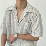 Riolio Vintage Wavy Print Short Sleeve Oversized Button Up Shirts for Men Summer Loose Casual Beach Shirt Hawaiian Top Quality