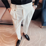 Riolio British Style Spring New Solid Business Casual Suit Pants High Waist Button Men Formal Pants High Quality Slim Office Trousers