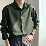 New Spring and Autumn High Grade Dark Green Striped Shirts for Men Long Sleeve Loose Business Casual Men Dress Shirt