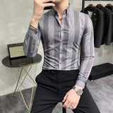 Spring Highend Striped Long Sleeved Shirt Men Korean Slim Fit Business Dress Shirt Men Streetwear Social Party Shirt M-4XL