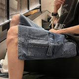 Riolio Men's Workwear Denim Shorts Y2k Street Hip-hop Clothing Korean Element Style Large Pocket Baggy Denim Shorts Loose Casual Capris