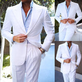 Riolio New Design Business 2 Piece Men Suits Slim Fit Peak Lapel Groomsmen Tuxedo White Formal Wedding Male Suit (Blazer+Pants)