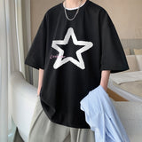 Star Print Short Sleeve Tee Men Summer Loose Casual Round Neck Tops Mens Cotton Oversized Hip-Hop Korean Fashion