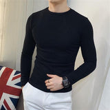 Spring Autumn Stretch O-neck Long Sleeve Solid Youth Tight Undershirt Men Clothing Long Sleeve Tees Oversized Tee Men T Shirt