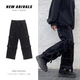 Hip Hop Jeans Men Fashion Pocket Blue/Black Baggy Jeans Mens Streetwear Loose Hip Hop Straight Cargo Denim Pants Mens Trousers