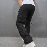 Men Hip Hop Streetwear Loose Straight Jeans Pants Male Stylish Ripped Patch Casual Denim Trousers